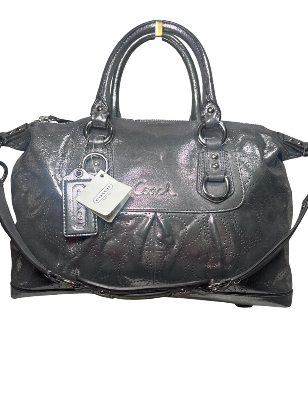 Coach Ashley NWT Metallic Gunmetal Satchel Bag